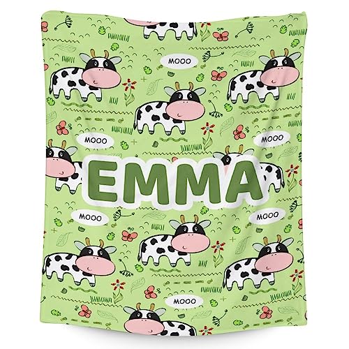 Mercuryelf Custom Cow Throw Blanket - Soft, Fuzzy & Warm - 30x40 Inches Small Blankets for Lap, Crib - Light Green Cute Throws Gift for Kids