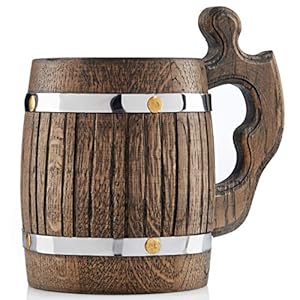 Großer Bierkrug aus Eichenholz, handgefertigt mit erstaunlicher Handwerkskunst und hochwertigen Materialien, mit Metall ausgekleidet, robust, langlebig