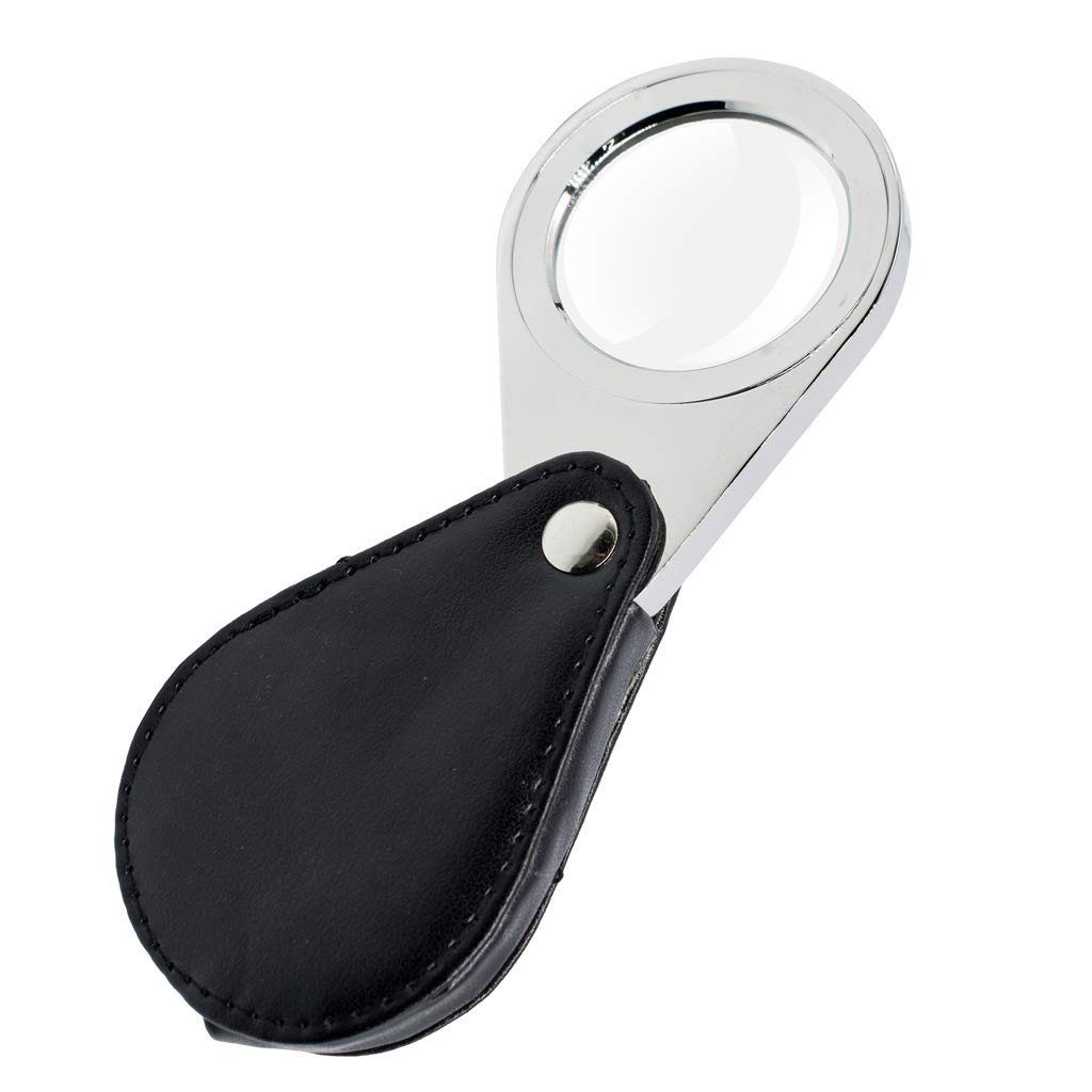 EUQKKWLOY Vergrößerungsgläser, Lern- und Hobbyvergrößerungsgläser, tragbare kleine Handlupe 10x40 mm, Faltbare Mini-Taschenlupe aus Leder mit schwarzer Schutzhülle zum Einkaufen