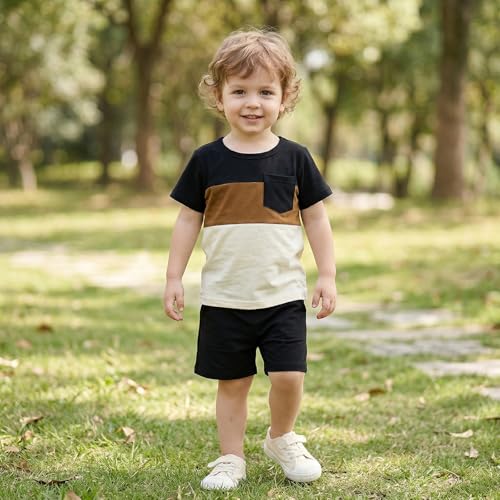 Image of Toddler Boy Clothes Baby Summer Outfit Patchwork Tee Shorts 12M-4T