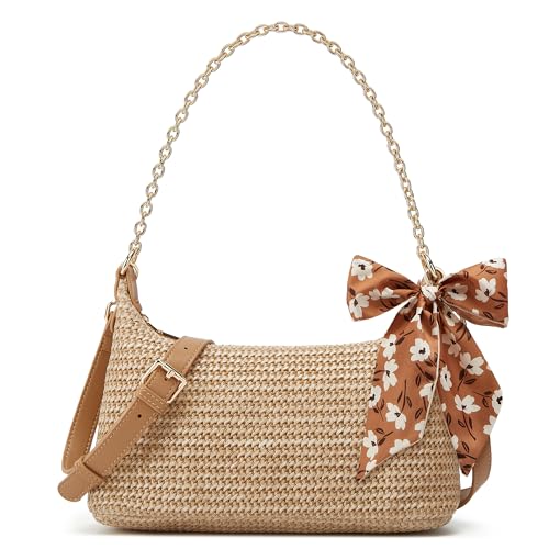 Women's Straw Woven Shoulder Bag Beach Purse Summer Vacation Tote Handbag