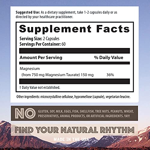 Natural Rhythm Magnesium Taurate, High Absorption Taurate, 750Mg (150Mg Of Elemental Magnesium) 120 Capsules #TOP4