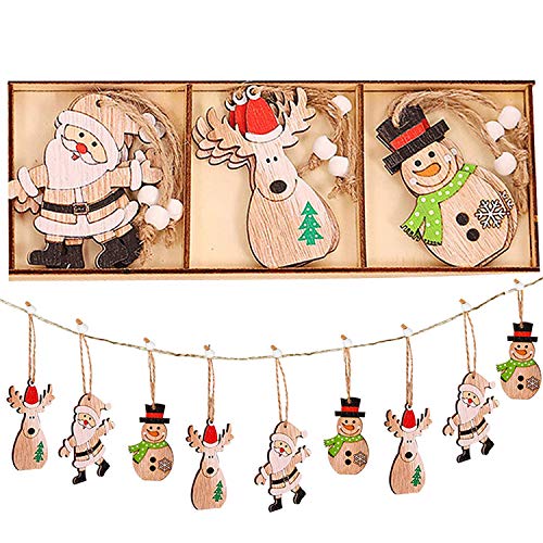 YOUYIKE Adornos árbol de Navidad,9 Piezas Colgante Navideño de Madera,DIY Madera Colgante Adornos,para Árbol de Navidad y Decoración de Fiesta (MZ363)