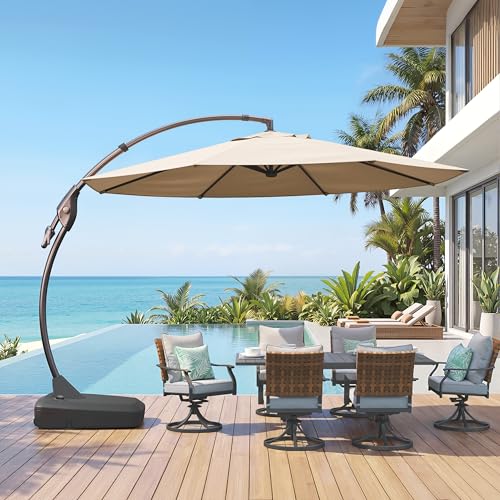 Grand patio 11FT Cantilever Umbrella with Base Outdoor Large Round Aluminum Offset Umbrella for Patio Garden Backyard (Champagne, 11 FT)