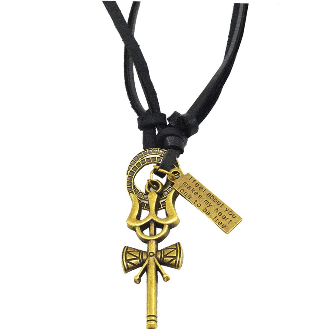 Shiva Mahadev Trishul-Trident Damru Antique Bronze Brass Fashionable Adjustable Leather Cord Necklace Pendant Religious Jewelry for Unisex-image-17