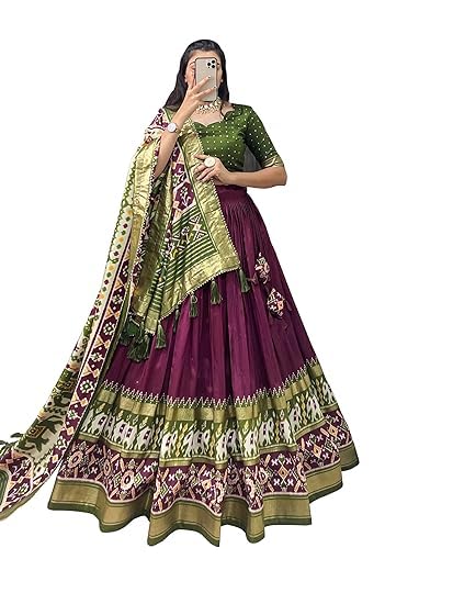 Women's Dola Silk Lehenga Choli Patola Print with Foil Work With Unstitched Blouse