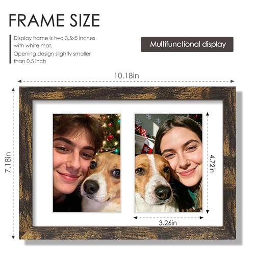 Image of DUENPY 6x9 Picture Frame Double 3.5x5 Collage Picture Frame Displays Two 3.5x5 inch Photos Collage Wall Decor Wall Hanging or Tabletop Brown