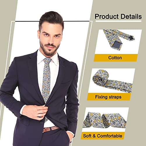 Image of Mantieqingway Men Skinny Tie Cotton Floral Necktie for Wedding Groomsmen Tie