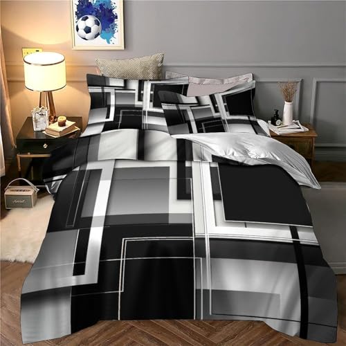 Housse de couette microfibre carrés abstraits design géométrique moderne luxe 140x200cm