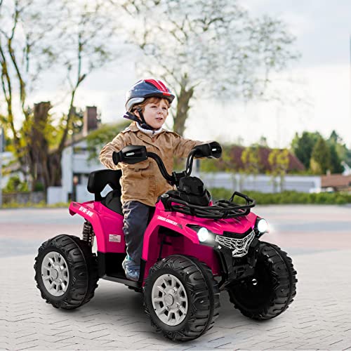 Costzon Kids Atv, 12V Battery Powered Electric Vehicle W/Music, Headlights, Mp3, Spring Suspension, High & Low Speed, Treaded Tires, Storage Basket, Ride On 4 Wheeler Quad For 3-8 Years Old (Pink) #TOP3
