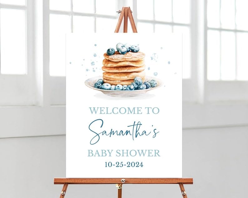 Personalized Blueberry Pancake Baby Shower Welcome Sign, Blueberry Baby Shower Welcome Poster, Baby Shower Decor, Baby Shower Sign