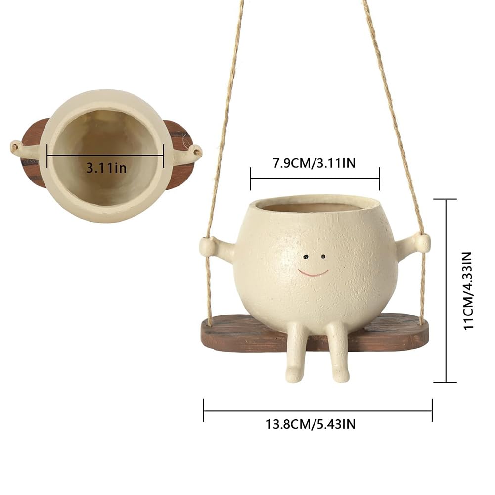 Paquete de 2 macetas colgantes de cara oscilante para interiores y exteriores, maceta de resina con cara sonriente para cadena de perlas, plantas suculentas, macetas de pared, macetas