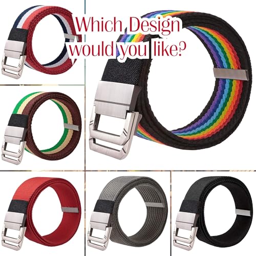 Colorful Canvas D-Ring Metal Buckle Web Belt, Military Style Mens Womens Double Ring Webbing Belt for Hiking Sports3
