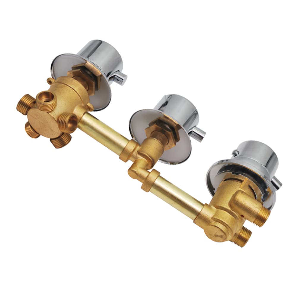 ZYCHSJXA Upgraded 5-Way Brass Shower Valve Mixer Faucet, Thermostatic Control with G1/2 Diverter, Dual Handle, Thickened Design for Cabin, Cartridge