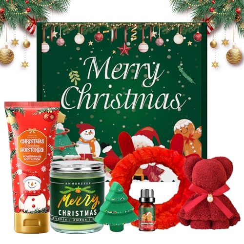 Ensembles de cadeaux de Noël pour femmes, coffrets cadeaux pour Noël, bombes de bain, lotion pour le corps, bougies parfumées Noël, huile de Noël, serviette à main en forme d'ours, bandeau en bois de