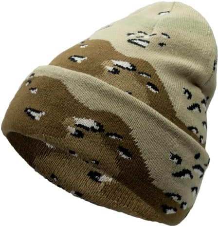 Unisex Knit Soft Warm Cuffed Beanie Hat Winter Camo Hats for Men Women (Camo Desert)