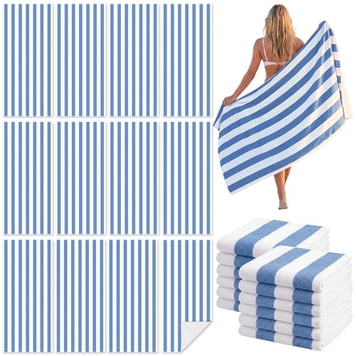 Frienda 12 Pack Blue Striped Beach Towels 71''x 32'' Large Microfiber Quick Dry Absorbent Bath...