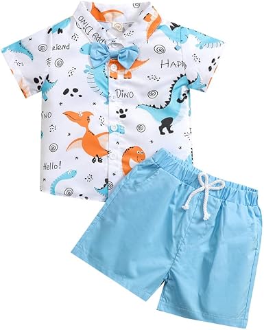 Amazon.com: Conjunto de ropa de verano de 2 piezas con estampado de  dinosaurios y manga corta con botones y pantalones cortos tejidos : Ropa,  Zapatos y Joyería