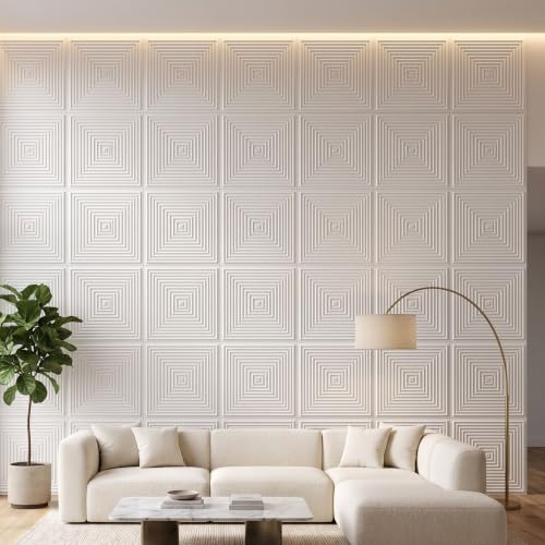 Image of Kayra Decor 3D PVC Wall Panels for Bedroom & Living Room | Line Design |White Color | 19.7 x 19.7 Inch | Pack of 12 | 32.28 Sq Ft