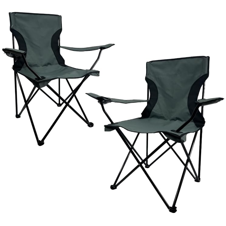 Faboer 2 x Folding Camping Fishing Chair - Compact & Lightweight Folding Seat, Portable Chair for Outdoors, Durable Steel Frame Arm Chair with Cup Holder