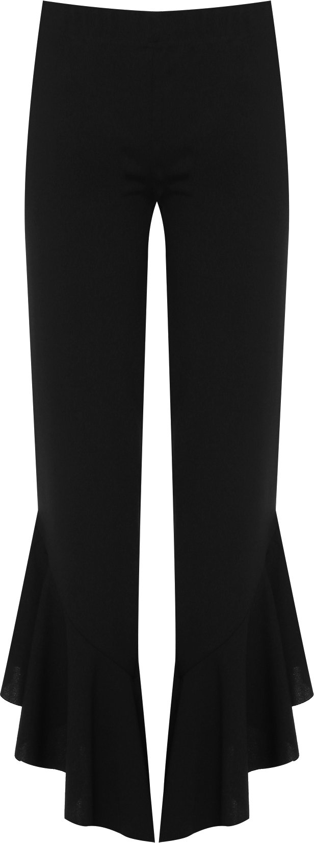 Wearall Women's Black Plus Flared Frill Asymmetric Hem Plain Trousers New Stretch Pants - 24-26