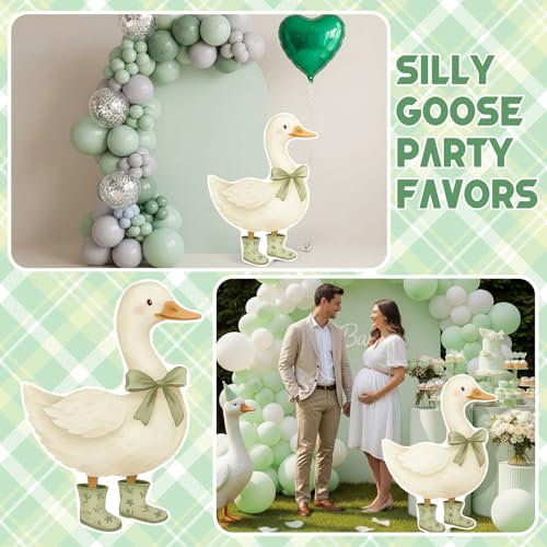 Image of Croblissful One Silly Goose Party Decorations 1st Birthday Backdrop Duck Animal Background Prop for Birthday Baby Shower Party Supplies(Green,Goose)