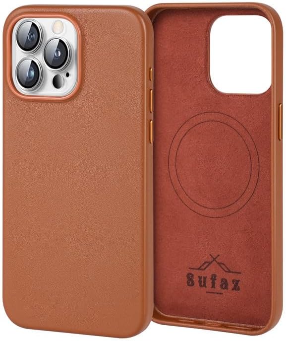 Premium Full-Grain Leather Case for iPhone 15 Pro Max  MagSafe Compatible, Wireless Charging, Slim Shockproof Design with Microfiber Lining & Raised Camera Bezel  Brown