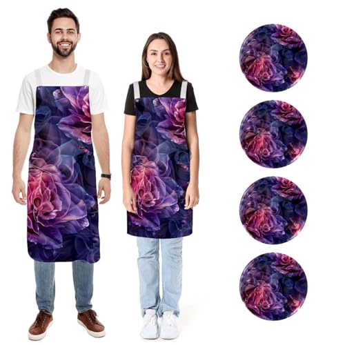 Lot de 2 tabliers roses romantiques idée cadeau pour couple de chefs