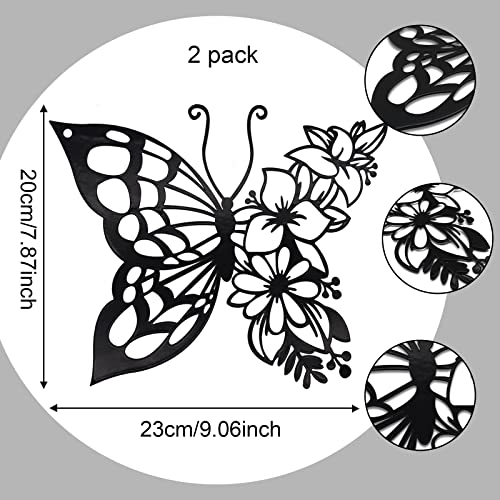 Image of 2pcs Butterfly Decoration Wall Art Boho Wall Home Decor Hanging Appearance Wall Decor Metal Hanging Butterfly Decor Flower Wall Art for Bedroom Living Room Home Wall,Black(Medium)