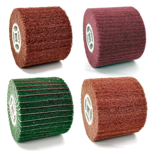 Image of 4 Pcs Abrasive Burnishing Wheel 4.7 inch x 4 inch, Grit 80 & 120SP & 240 & 320 | Stripping Drum Polishing Wheel, With Sandpaper, Surface Conditioning Tool Drum, For Metal Rust Paint and Coating Removal