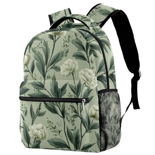 Sage Green Flowers with Leaves Pattern (5) Student Bags Travel Backpacks for Boys Girls 29.4x20x40cm11.5x8x16 in