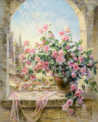 LIUDAO Paint by Numbers, Oil Painting Kit for Adult Children Beginner - Flower Pink Rose 16x20 Inches (Without Frame)