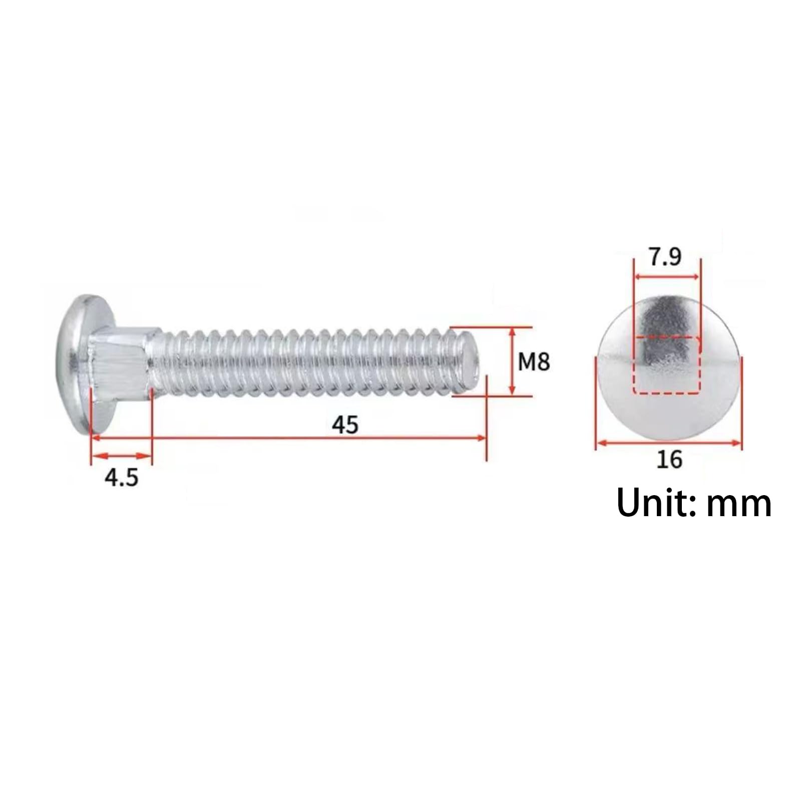 M8x45mm Cup Square Carriage Bolts, Stainless Steel Dome Head Bolts, Coach Screws for Wood Furniture Metal and Drywall 10 Pcs - Image 2