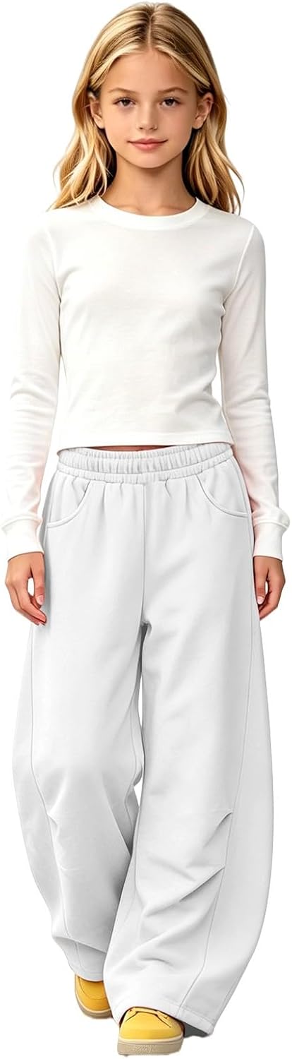 Girls Wide Leg Sweatpants Oversized Baggy Drawstring Sweat Pants Elastic Waist Straight Leg Track Pants with Pockets