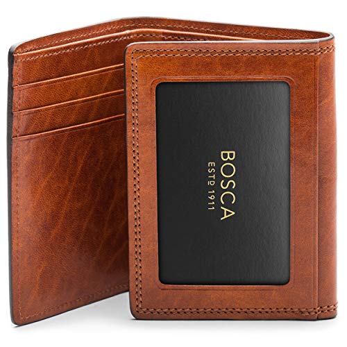Bosca Men's Wallet, Dolce Leather Double I.d. Tri Fold Wallet With Rfid Blocking, Amber #TOP3