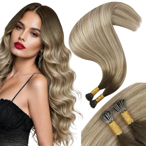 Moresoo I-Tips Extensions Real Human Mocha Brown Dirty Blonde 18 Inch