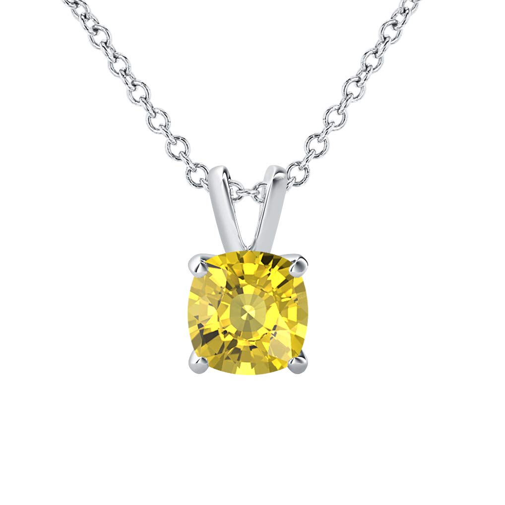 RUDRAFASHION4mm to 10mm 14k Gold Over .925 Sterling Silver Yellow Sapphire Cushion Solitaire Pendant Necklace for Womens