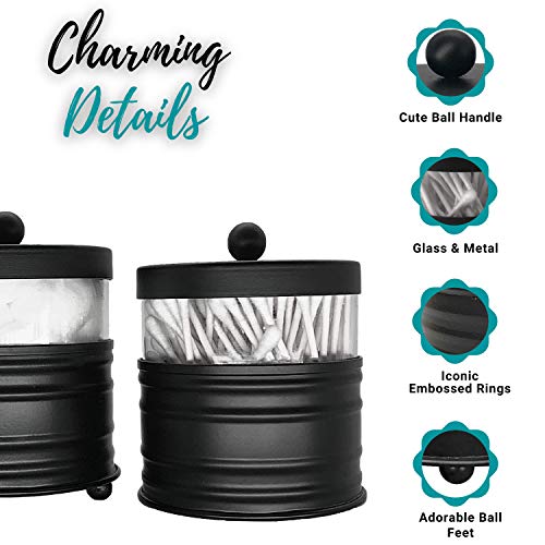 Autumn Alley Adorable 3 Piece Farmhouse Bathroom Accessory Set for Sink/Vanity with Soap Dispenser, Cotton Ball Container with Lid, Qtip Organizer – Rustic Farmhouse Bathroom Decor in Classic Black