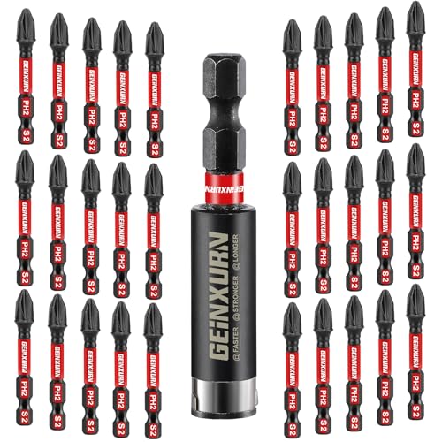 GEINXURN 30 Pièces Phillipes Cruciforme Embouts de Vissage aux Chocs PH2 50mm, Jeu...