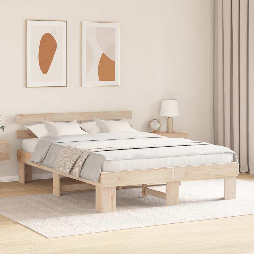 Lite drewno sosnowe nowoczesny minimalizm 160 x 200 cm Brązowy