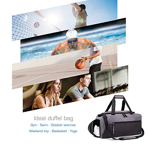 Rotot Sports Duffle Gym Bag, Men Women Duffel with Waterproof Shoe Compartment Pouch, Weekender Travel with a Water-resistant Insulated Wet Pocket Cooler (33L, Gray)