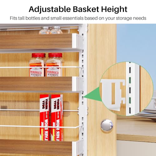 SNTD 8 Tiers Over the Door Organizer - Height Adjustable Pantry Organizers and Storage with Dense Mesh Baskets, Anti-Swing Hanging Door Spice Rack for Kitchen Bathroom (Walnut, 17" W x 6" D x 69" H) - Image 4