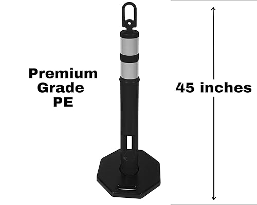 Miniatura 2 de CJ Safety Poste de cono de seguridad de delineador negro de 45 pulgadas con base de goma reciclada de 10 libras, 2 bandas reflectantes de 4 pulgadas