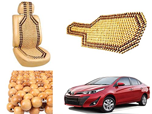 Image of Car Bead Seat Wooden Beads Cushion Cover Pad for Toyota Yaris, Acupressure Sitting Seat Cover | Cream Color - Pack of 1