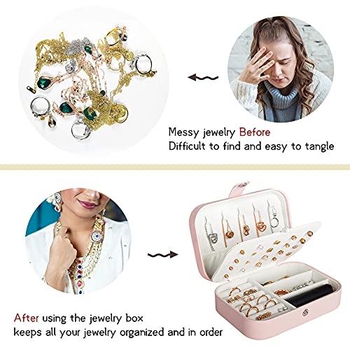 Travel Jewelry Box, Pu Leather Small Jewelry Organizer For Women Girls, Double Layer Portable Mini Travel Case Display Storage Holder Boxes For Stud Earrings, Rings, Necklaces, Bracelets (Pink) #TOP5