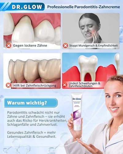 Dr. Glow Zahnpasta Für Zahnfleisch Entzündung Und Parodont - Fluoridfrei Gegen Mundgeruch, Hydroxylapatit Zur Zahnfleischrückgang, Zahnsteinentferner Für Starke Zähne, 100g