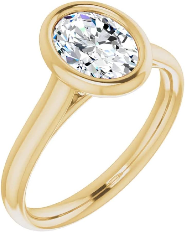 2-3CT Moissanite Handmade Engagement Ring for Women Bezel-Set Anniversary Ring Gifts, 925 Silver, 10K/14K/18K Solid Gold