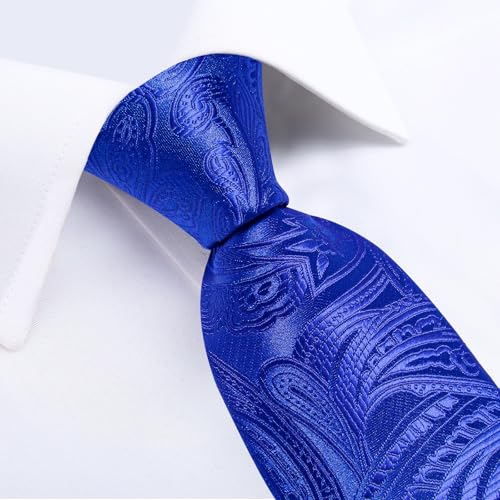 Image of DiBanGu Paisley Ties for Men Silk Necktie and Pocket Square Cufflinks Tie Clip Set Woven Classic Mens Tie for Wedding Party