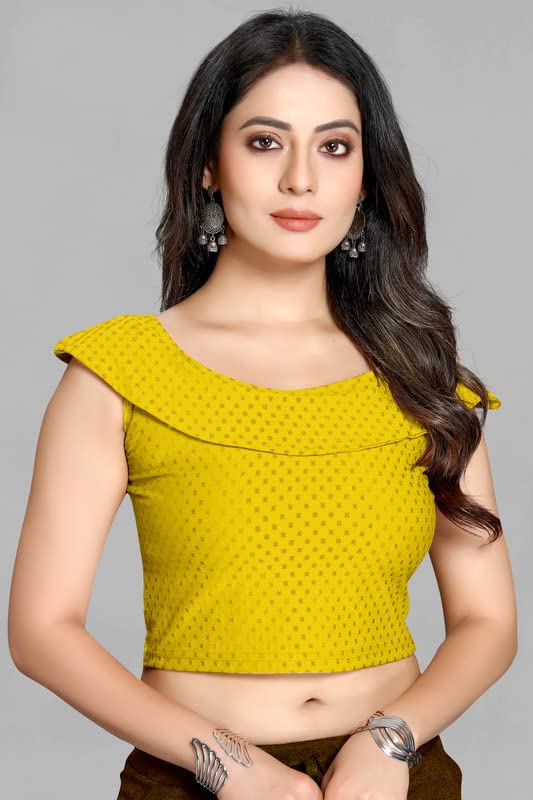 Image of Cotton Lycra Stretchable Off Sholder Short Sleeves Saree Blouse Readymade Crop Top Choli for Girls and Womens