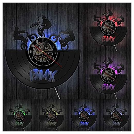 Väggklocka Vinyl LP Record Old Style Cykel Motocross Cut Hantverk Art Racing Bike Competition Led Watch Decor